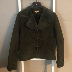 Olive green suede peacoat